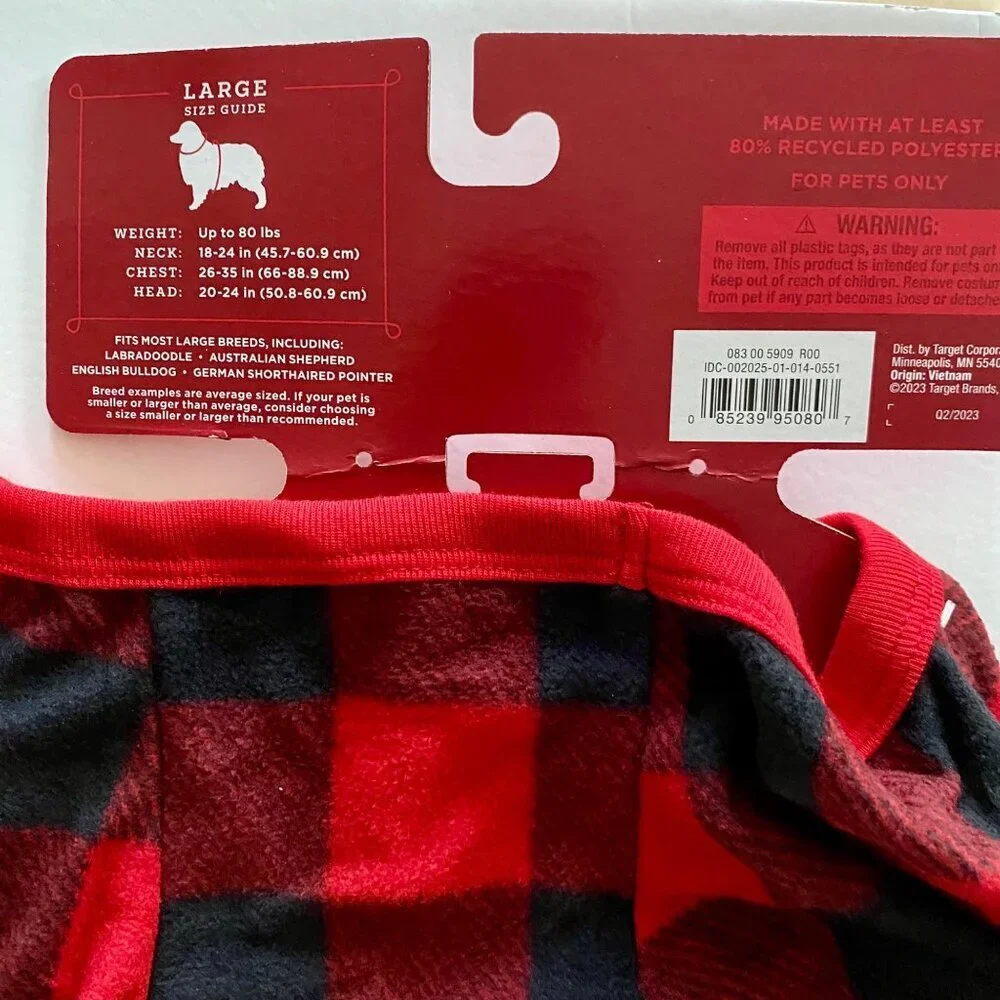 Wondershop Pet Pajamas Buffalo Check Black Red Dog Large NEW NWT